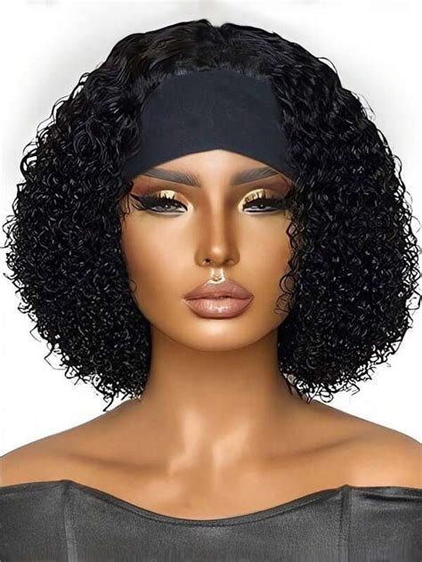 Kinky Curly Headband Wig Natural Black Color Human Hair Wig With Head Band Affordable Hair