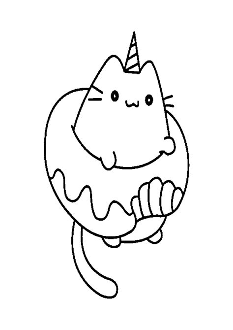 🥇 🥇 Dibujo De Unicornio Kawaii Gato Dentro De Rosquilla Para Imprimir Y Colorear【2024】