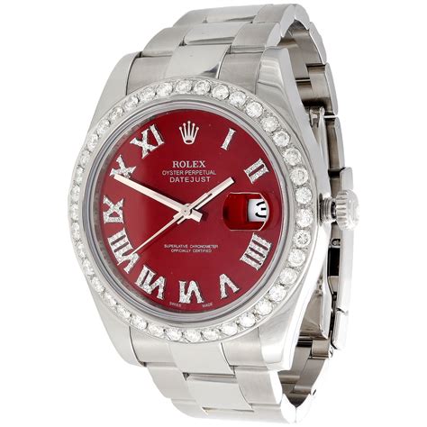 Mens Datejust Ii Rolex 116300 Diamond Watch 41mm Red Roman Numeral Dial