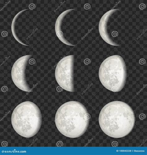 Vector Set Of Moon Phases On Transparent Background Stock Vector