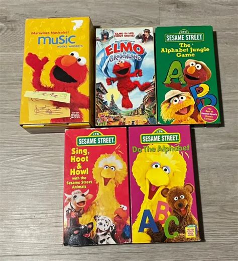 Elmo Sesame Street Vhs Lot Music Works Wonders Alphabet Jungle Sing 5