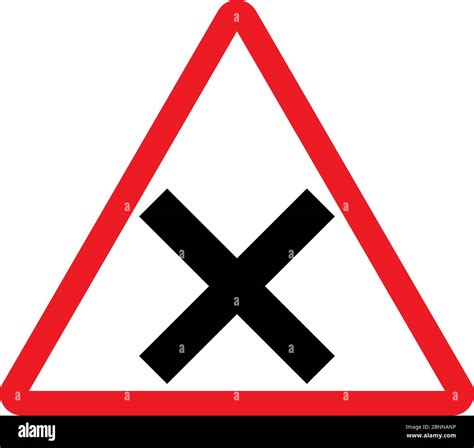 Cross Road Traffic Warning Sign Vector Illustration Red Triangle