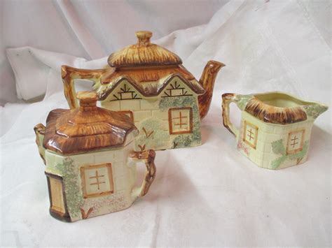 Vintage England Keele St Paramount Pottery Teapot Creamer Sugar Cottage