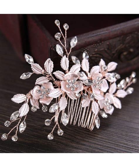 Rose Gold Wedding Hair Clip For Women Crystal Simulated Pearl Bridal