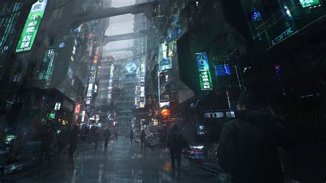 Wallpaper Cyberpunk Futuristic Science Fiction Street Neon