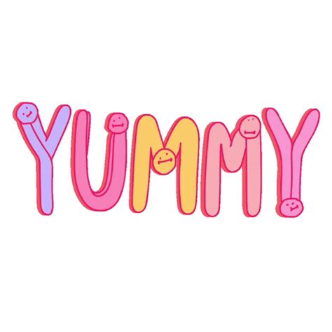 The Word Yummy Written In Pink And Yellow
