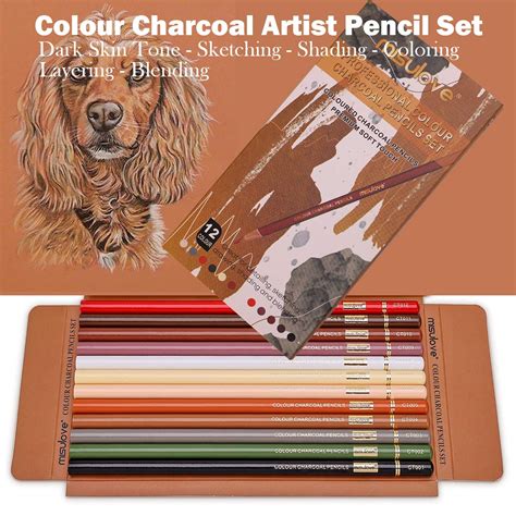 Misulove Charcoal Pencils Drawing Set 12 Colors Professional Soft