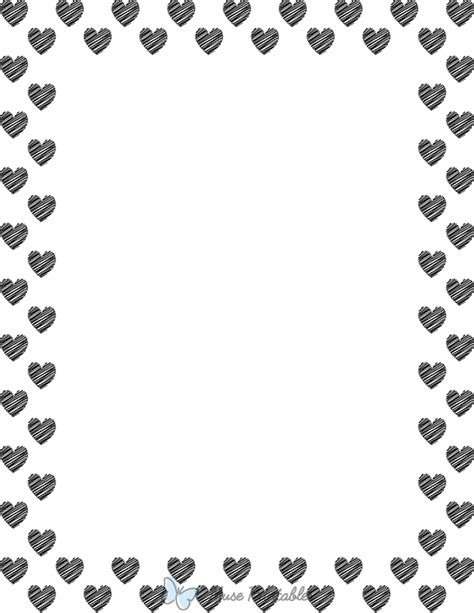 Printable Black On White Heart Scribble Page Border