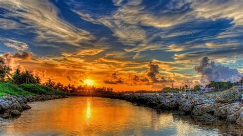 Tropical Sunset Hd Wallpaper Background Image