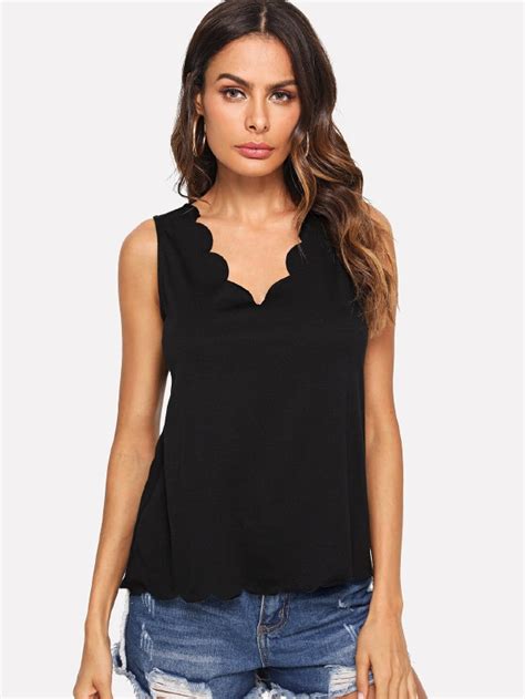 Emma Дамски топ Scallop Trim Detail Top