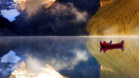 Wallpaper Boats Lake Mountains Reflection Red 1920x1080 Goodfon