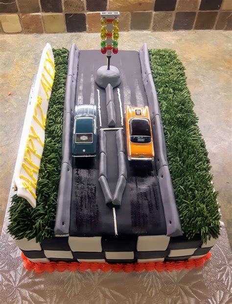 Drag Racing Birthday Cake Fondant Roadway And Checkerboard Sides