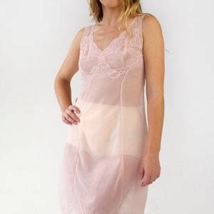 Vintage Lace Slip Dress Pink Sheer Negligee Lingerie Chemise Etsy