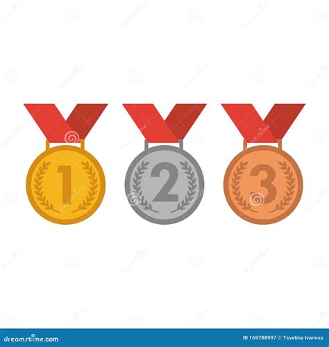Colorful Medal Set For First Second And Third Place Stock Vector