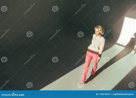 High Angle View Of Beautiful Young Woman Stock Image Image Of Female