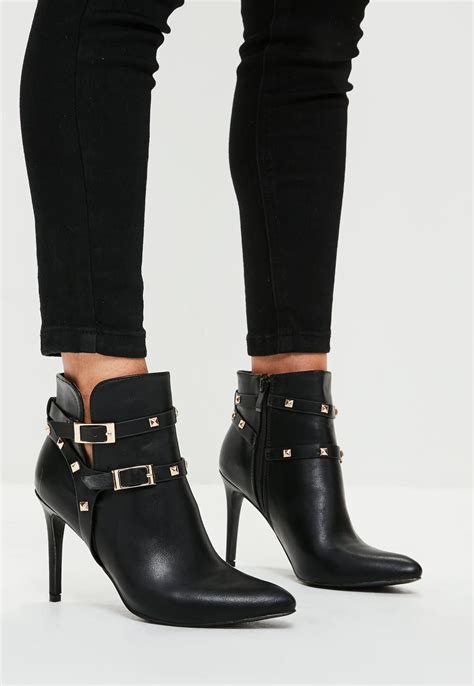 Missguided Black Buckle Heeled Ankle Boots Boots Buckled Heels