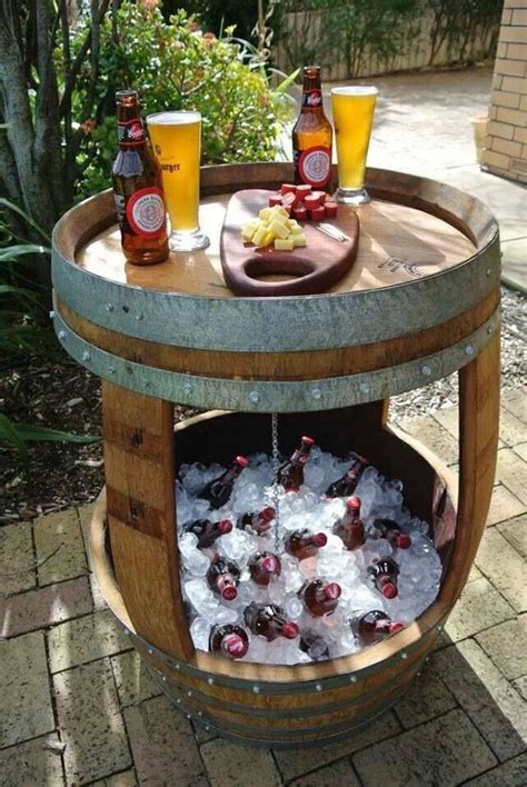 Patio Beverage Cooler Table Made From Old Whiskey Barrel What A Great Idea Backyard Projects