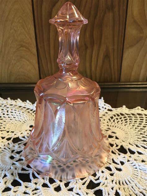 Vintage Fenton Art Glass Velva Rose Stretch Pink Iridescent Whitton Handled Bell Ebay