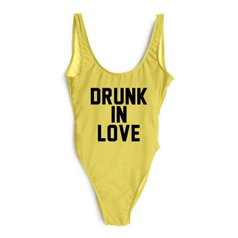Buy Drunk In Love Letter Print 1 One Piece Swimsuit Women Red Swimwear Monokini
