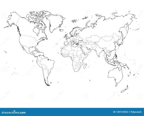 Colori In Bianco E Nero Della Mappa Di Mondo Di Contorno Illustrazione