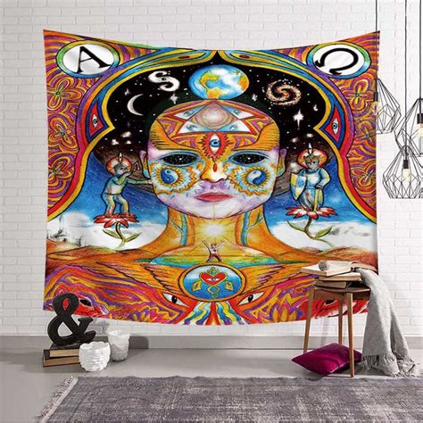 Psychedelic God Painting Wall Tapestry Artist Painting Pharaoh Etsy