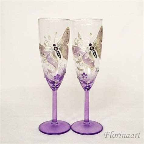 Purple Wedding Glasses Purple Wine Glasses Purple Butterfly Etsy