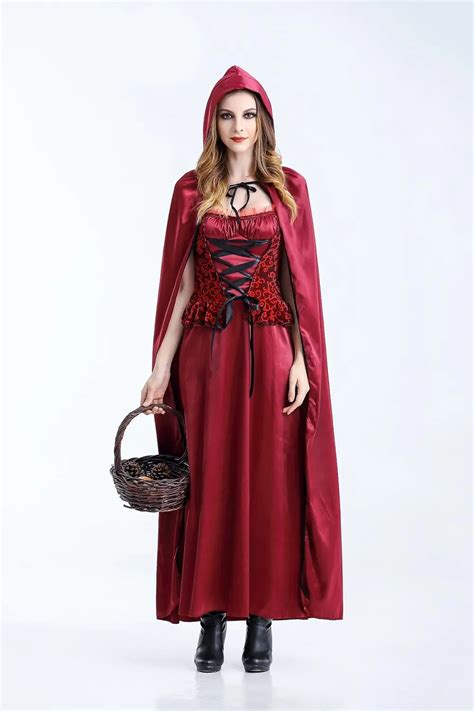 halloween adult little red riding hood costume cosplay party dress with long cape in holidays