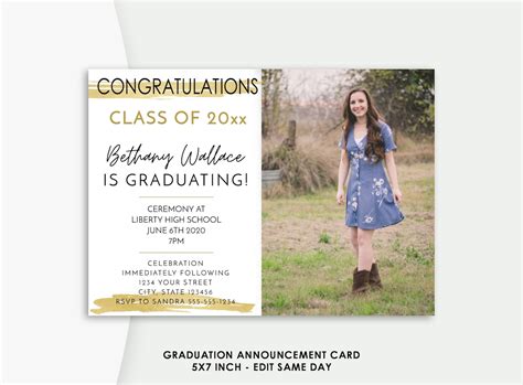 Graduation Invitation Template 2023 Photo Card Editable Etsy