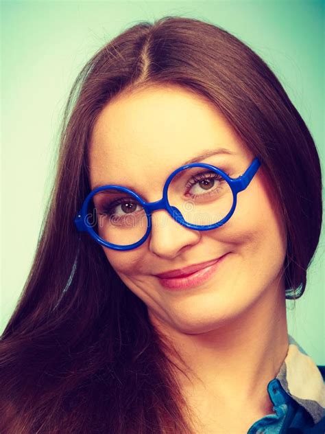 Happy Smiling Nerdy Woman In Weird Glasses Stock Image Image Of