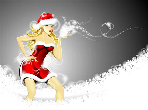 Christmas Illustration With Beautiful Sexy Girl Wearing Santa Claus Clothes Vector Art At