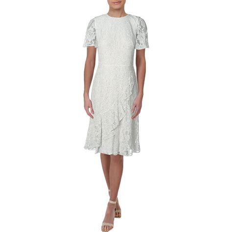 Lauren Ralph Lauren Womens Marguerite White Lace Ruffled Midi Dress 16