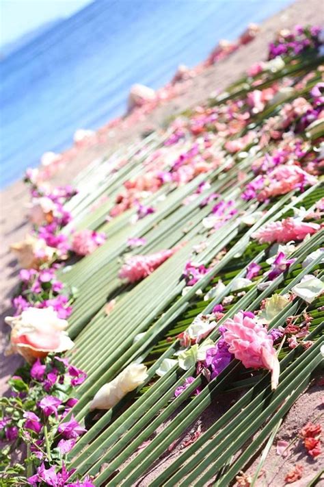 Palm Frond And Scattered Petal Aisle St Lucia Beach Wedding Caribbean