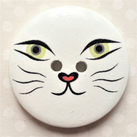 Large 40 Mm Cat Buttons Cute Wooden Cat Buttons Cat Etsy