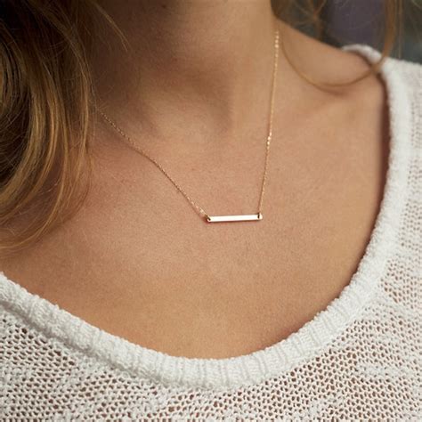 Bar Necklace Solid Gold Necklace Thin Bar Necklace 14k Gold Etsy