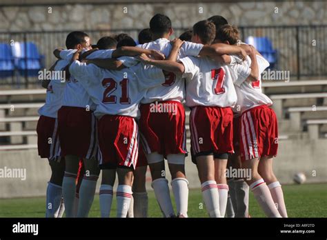 Boys Soccer Team Huddle Camaraderie Stock Photo Alamy