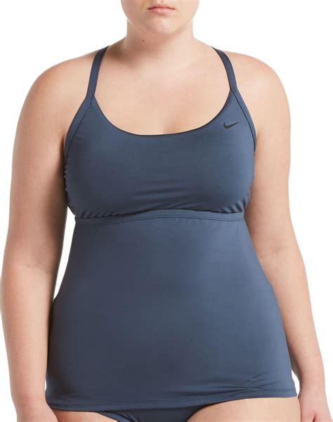 Nike Synthetic Plus Size Solid Crossback Tankini Swim Top In Blue Lyst
