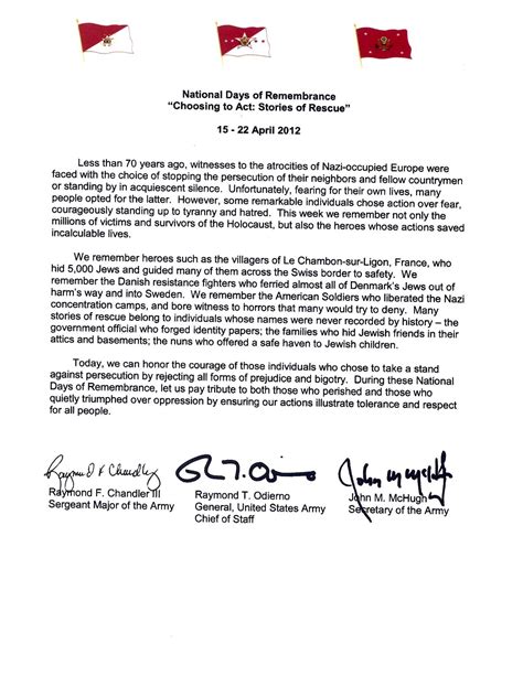 National Days Of Remembrance Tri Signed Letter Article The United