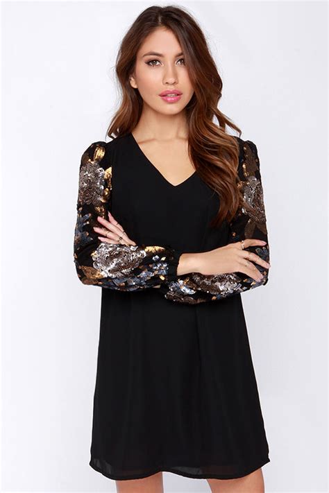 Darling Saphyia Black Long Sleeve Dress Gold Sequin Dress 11300