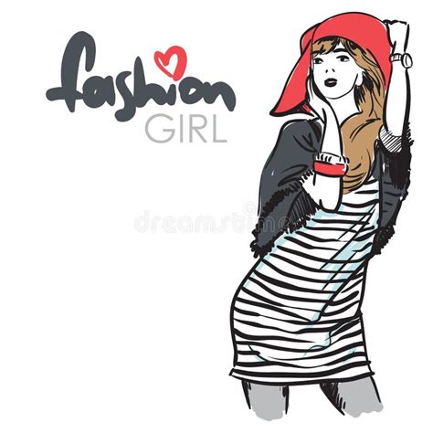 Fashion Girl In Sketch Style Stock Vector Illustration Of Cartoon