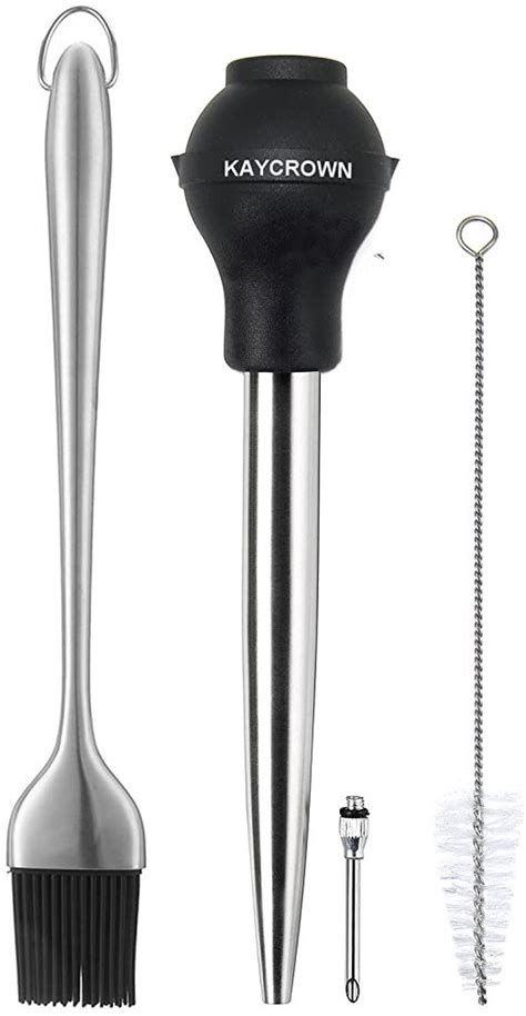 kaycrown stainless steel turkey baster with bbq grill basting brush commerical grade quality