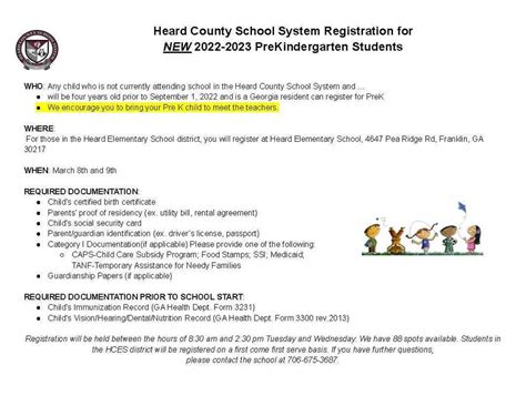 2022 2023 Pre K Registration Heard County Elementary School
