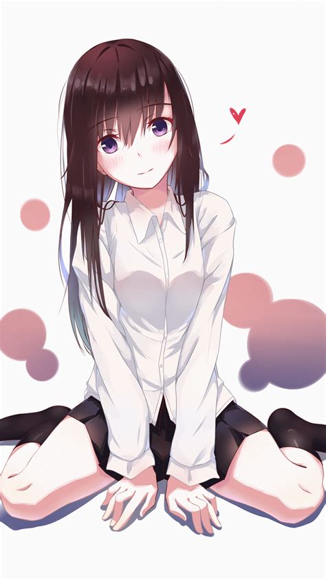 Download 1080x1920 Anime Girl Sitting Brown Hair Shirt Wallpapers