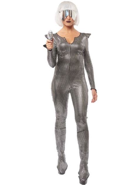 Metallic Silver Galaxy Girl Costume Jumpsuit Womens Space Costume