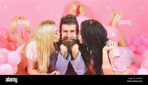 Man With Beard And Mustache Attracts Blonde And Brunette Girls Girls Fall In Love With Macho