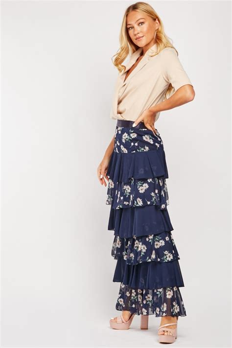 Floral Tiered Maxi Skirt Just
