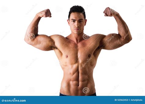 Handsome Bodybuilder Doing Biceps Pose Isolated Stock Image Image Of