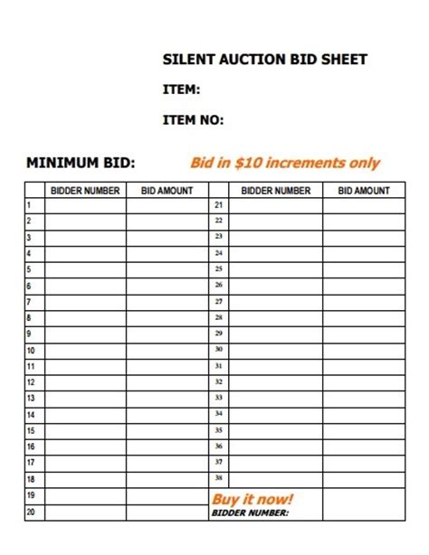 silent auction forms templates templates assistant