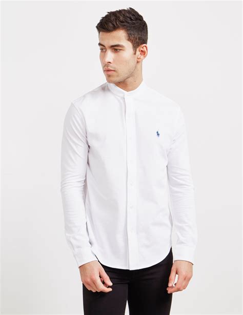 Polo Ralph Lauren Grandad Collar Long Sleeve Shirt White For Men Lyst Uk