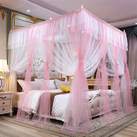 Joyreap Luxury 4 Corners Post Canopy Bed Curtains Pink