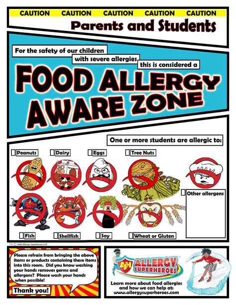 Food Allergy Aware Zone Allergen Poster Allergy Superheroes